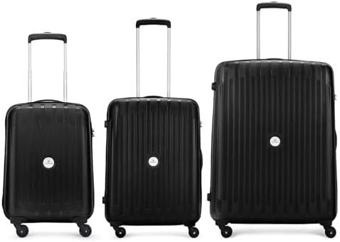 Aristocrat Armstrong 3 Pc Set Cabin 55 Cm(Small) Check-in 66 Cm(Medium) Check-in 75 Cm(Large) 4 Wheels Trolley Bags for Travel Hard Case Luggage, Lightweight Bag with Combination lock (Black)