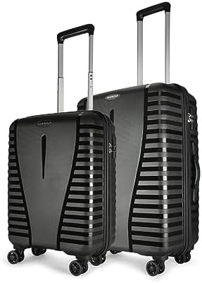 Aristocrat Air Pro Set of 2 Hard Luggage (55cm and 66cm) | Cabin and Medium Check-in Luggage | Lightweight Luggage with Strong Wheels, Secured Zip and Secured Combination Lock | Jet Black | Unisex