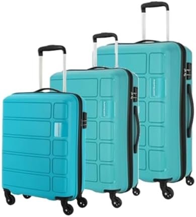 Kamiliant by American Tourister Harrier 3 Pc Set 56 cms, 68 cms & 78 cms- Small, Medium & Large Polypropylene (PP) Hard Sided 4 Wheels Spinner Luggage Set/Suitcase Set/Trolley Bag Set (Coral Blue)